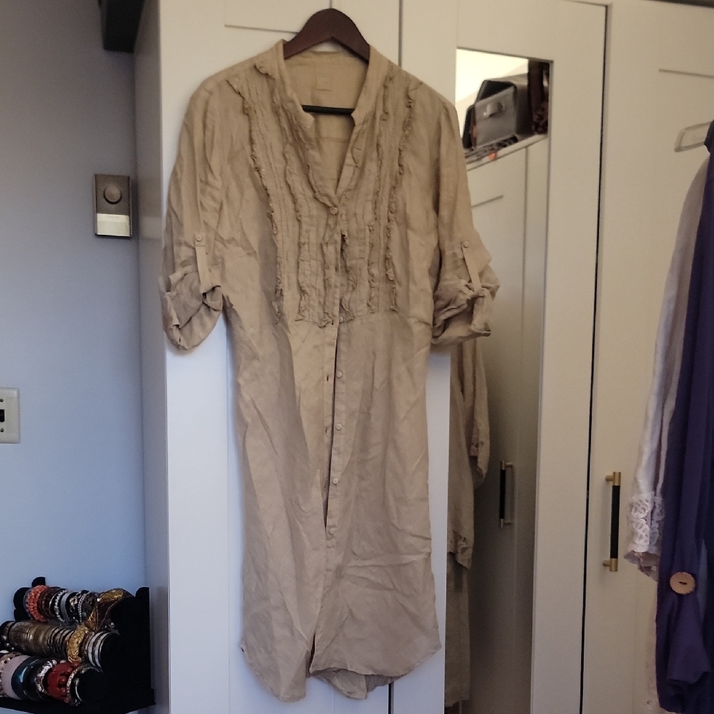 Classic Beige Button-Up 100% Linen Tunic